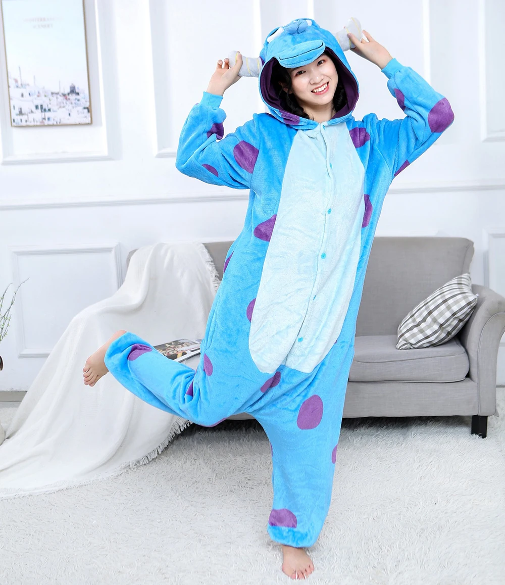 Top Trends: Young Women&#039;s Winter Warm Pajamas Blue Patterned Animal Hooded Jumpsuit With A Medium Length Tail Polyester Material Comfortable Shoppable Styles