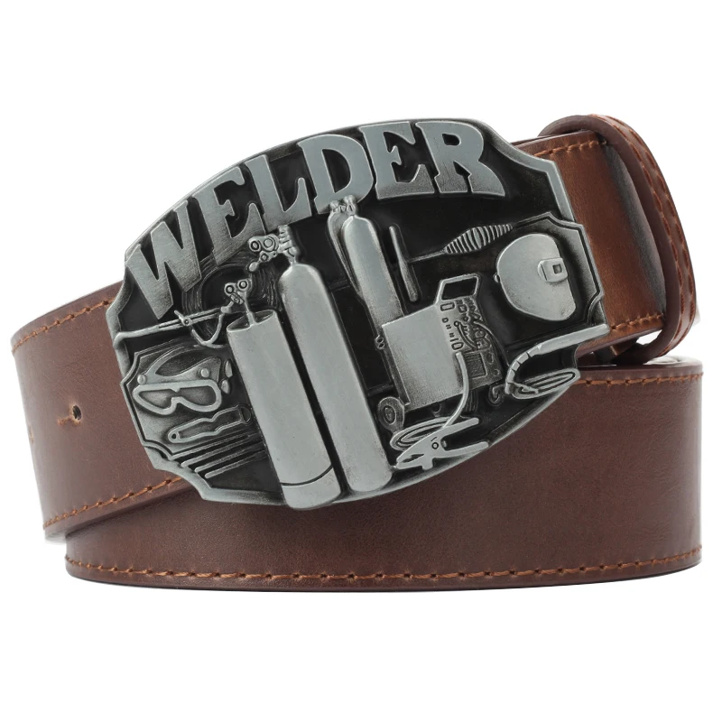 Top Trends: Welder Men Leather Belt Metal Buckle Weld Worker Badge Electric Welding Design Shoppable Styles - Image 2