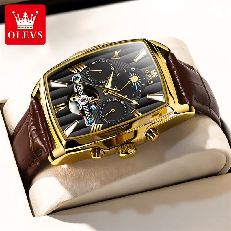 Top Trends: OLEVS Luxury Rectangular Dial Mechanical Watches Waterproof Leather Automatic Luminous Watch Business Men Relogios Masculino Shoppable Styles