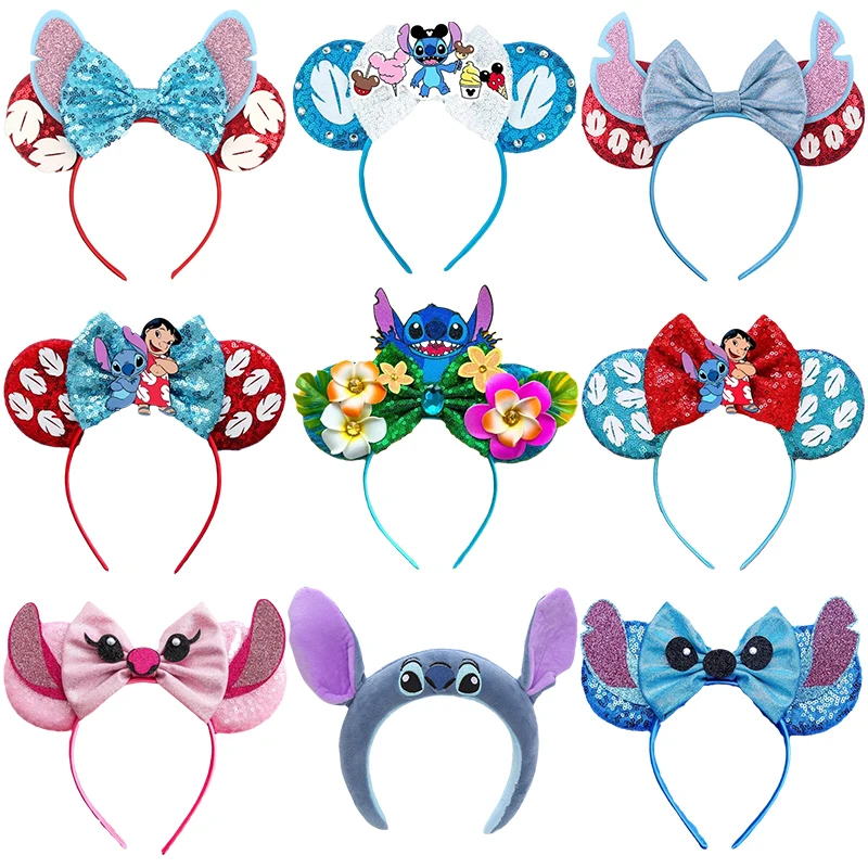 Top Trends: Disney Mickey Mouse Ears Headbands Women Child Party Hair Accessories Lilo Stitch Headband For Girls Kids Sequins Bow Hairbands Shoppable Styles