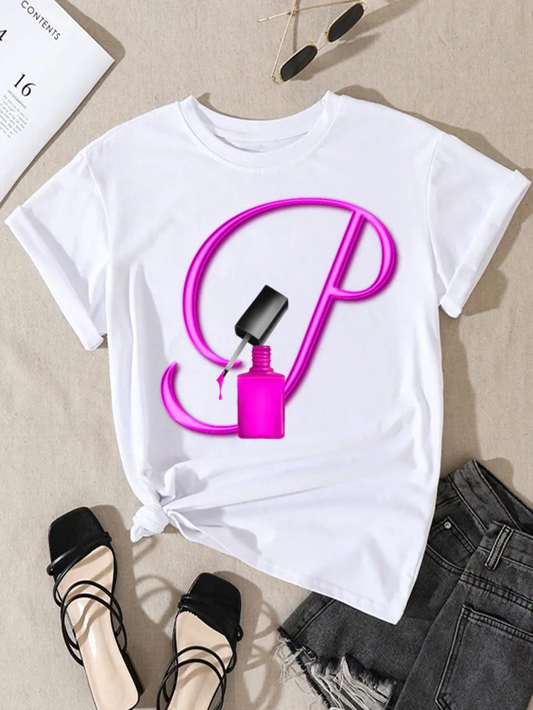 Top Trends: Women T-shirt Custom Name Letter Combination Nail Art Letter Font A B C D E F G Short Sleeve Tops Fashion Black T-shirt Clothing Shoppable Styles - Image 6