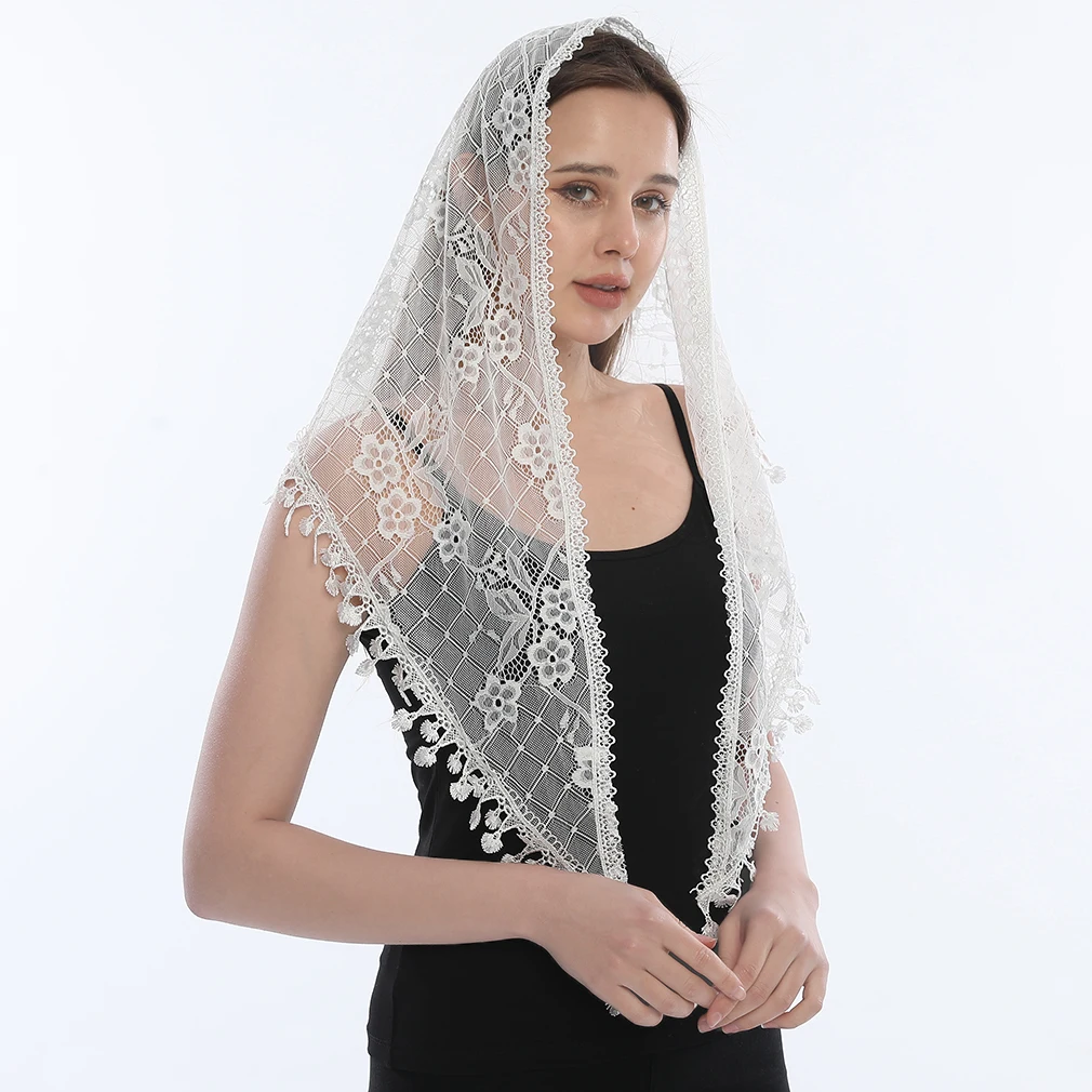 Top Trends: Fashion Church Shawl Lace Veil Polyester Scarf Bandana Church Prayer Wedding Mantilla Chapel White Embroidered Hijab Women Scarf Shoppable Styles