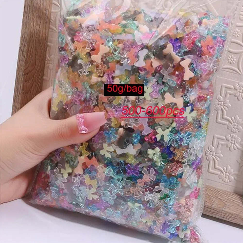 Top Trends: 600Pcs Mixed Resin Bow Rhinestone Nail Charms 3D Colorful Bow Fairy Rhinestone Bowknot DIY Nail Art Decoration Manicure Parts && Shoppable Styles - Image 2