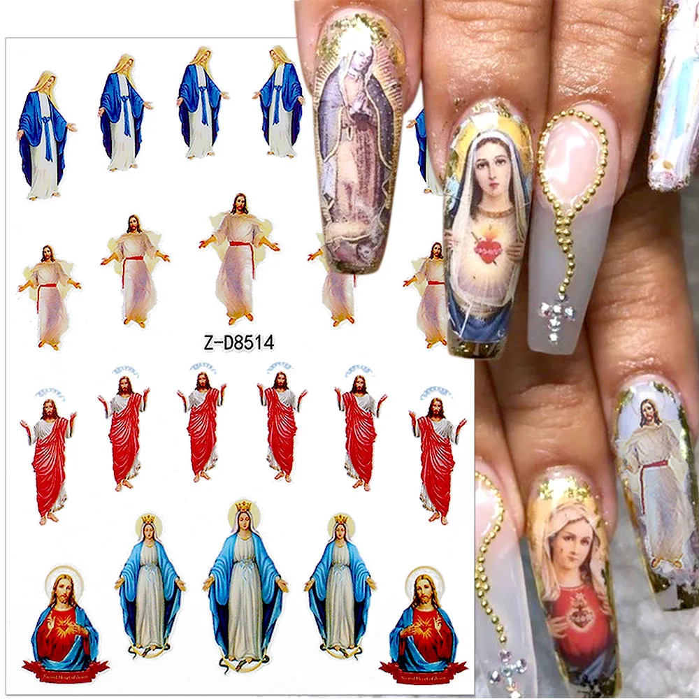 Top Trends: 1Pcs Bronzing Virgin Mary Nail Stickers 3D San Judas Tadeo Nail Art Stickers Jesus Nail Decals San Judas Sticker Nail Supplies Shoppable Styles - Image 4