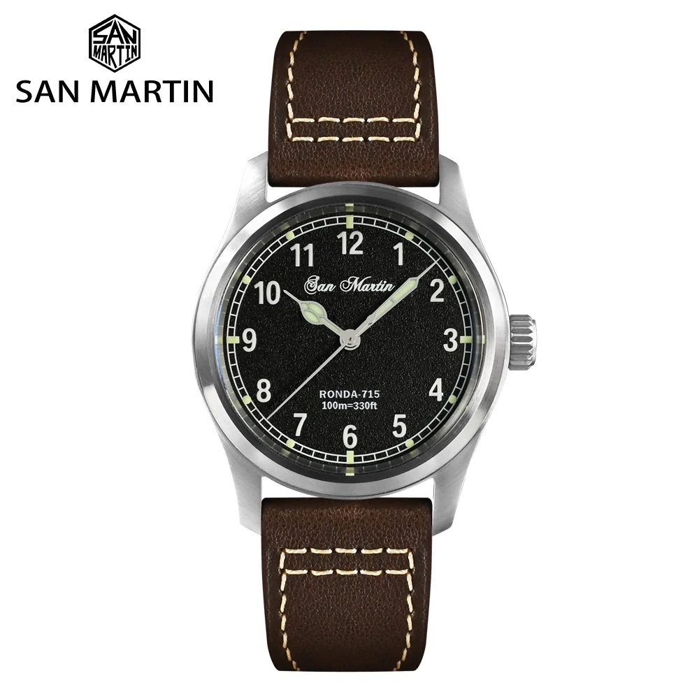 Top Trends: San Martin Men Pilot Watch 37mm RONDA 715 Fire Pattern Dial Military Simple Fashion Style Quartz Movement 10 Bar Luminous Shoppable Styles