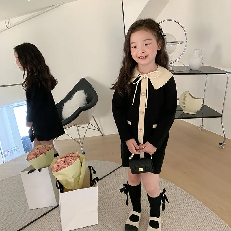 Top Trends: Children Dress Color Patchwork Knitted 2023 Autumn Baby Girls Casual Simple Princess Sweet Elegant Knitted Sweater Dress Shoppable Styles