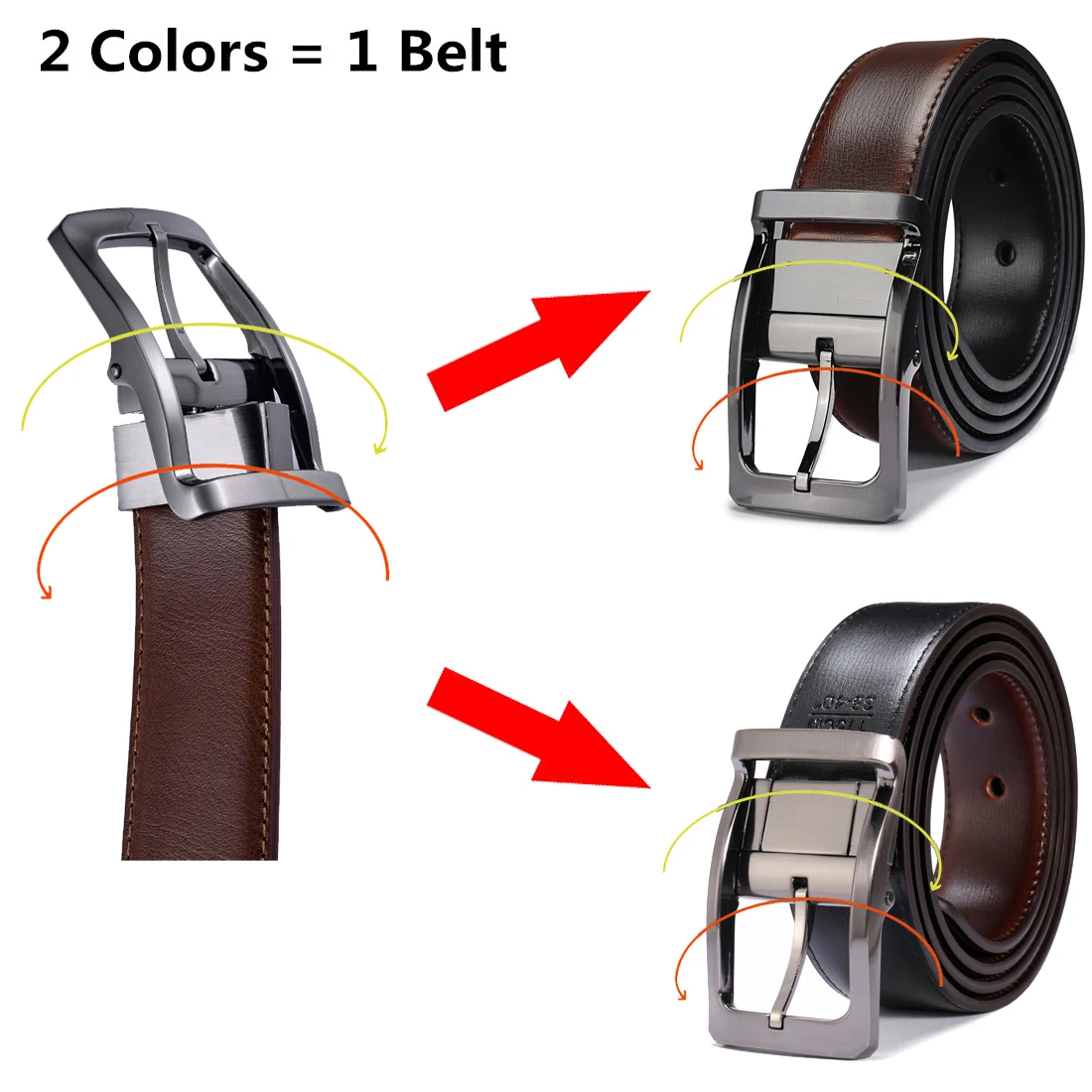 Top Trends: 1Pcs Men's Genuine Leather Reversible Belt Rotated Buckle Two In One Big And Tall Shoppable Styles - Image 2