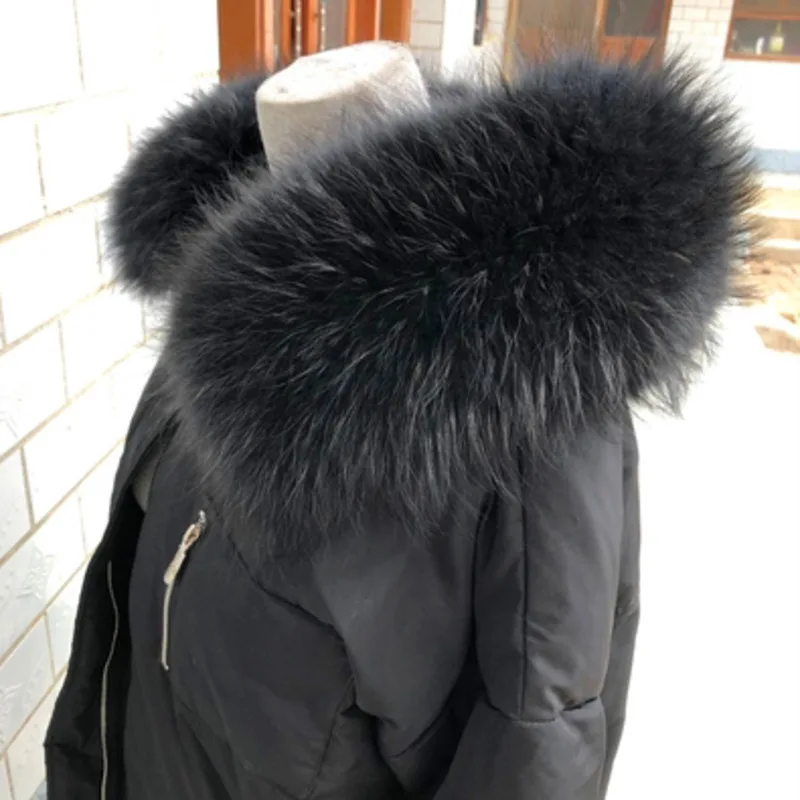 Top Trends: 100% Real Raccoon Fur Scarf Natural Fur Black Collar Luxury Warm Large Size Fur Scarf Raccoon Collar Fur Scraves Detachable Shoppable Styles - Image 5