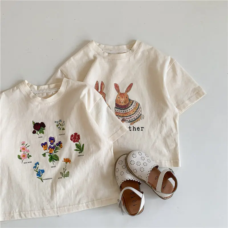 Top Trends: Summer Girls T-shirt Short-sleeve Tops For Kids Cartoon Beige Color Children Tees Toddler Outerwear Baby Outfits Clothing New Shoppable Styles