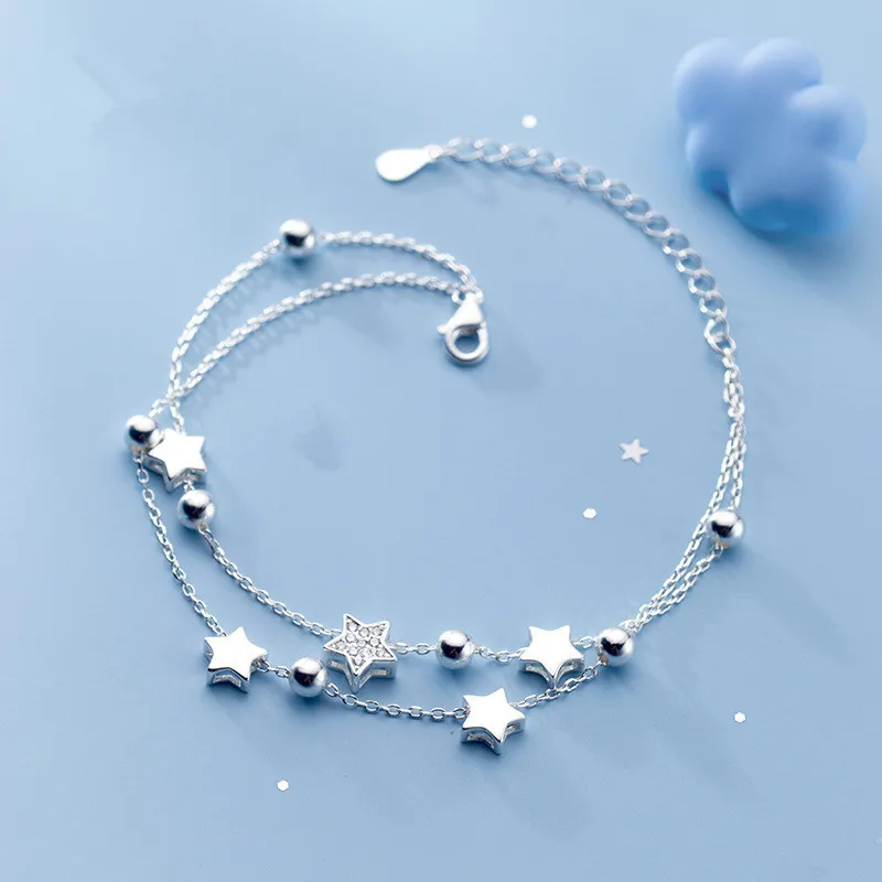 Top Trends: VENTFILLE 925 Sterling Silver Star Bracelet Fashion Korean Five-pointed Star Crystal Double Bracelet Shoppable Styles