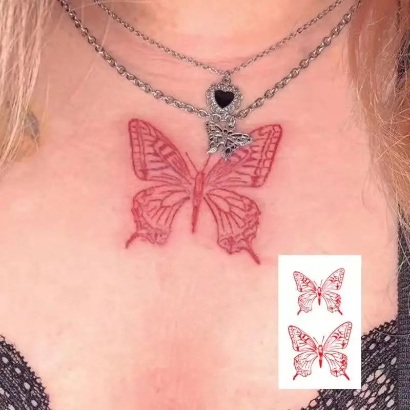 Top Trends: Waterproof Temporary Tattoo Sticker Red Butterfly Pattern Arm Wrist Chest Fake Tattoo Sticker Female Girl Flash Tattoo Shoppable Styles