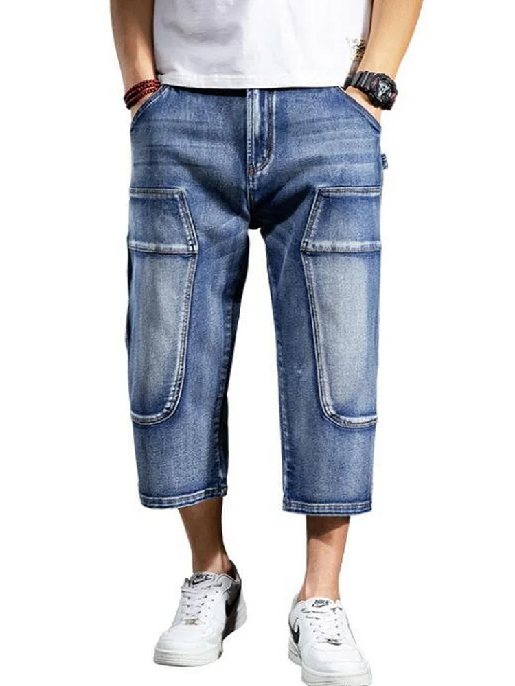 Top Trends: Mens Baggy Denim Shorts Fashion Streetwear Hip Hop Skateboard Cargo Hole Jeans Male Calf-Length Pants Shoppable Styles