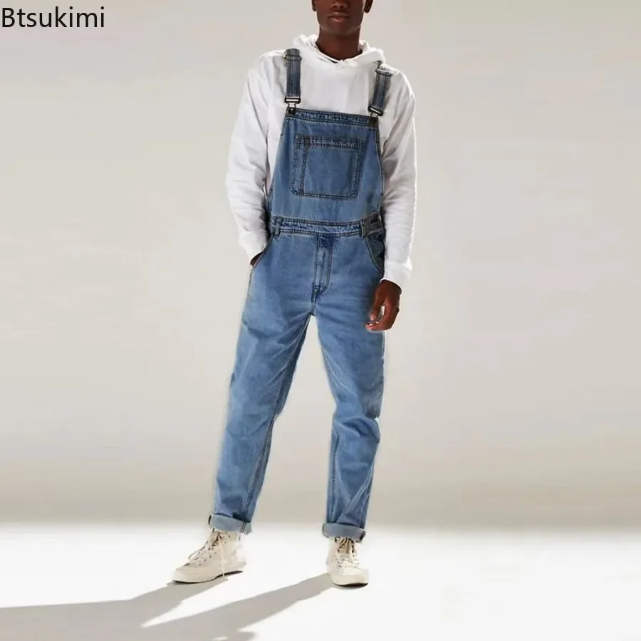 Top Trends: 2024 Men's Denim Jeans Jumpsuit Streetwear Spring Autumn Trendy Strap Pants High Waist Men's One-piece Jeans Trousers Overalls Shoppable Styles - Image 4