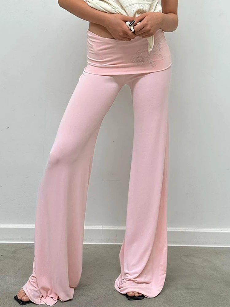 Top Trends: Butterfly Drilling Flare Pants Streetwear Women Clothes High Waist Trousers Pink Pantalones De Mujer Wide Girdles Roupa Feminino Shoppable Styles