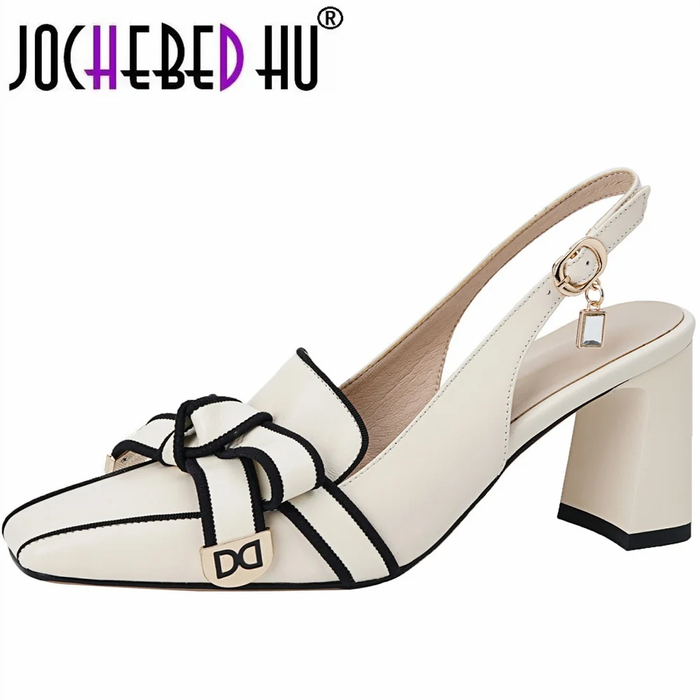 Top Trends: JOCHEBED HU 2024 New Summer French Retro High-heeled Lady Sandals Female Thick Heel Square Toe With Back Empty Shoe Trend 33-46 Shoppable Styles