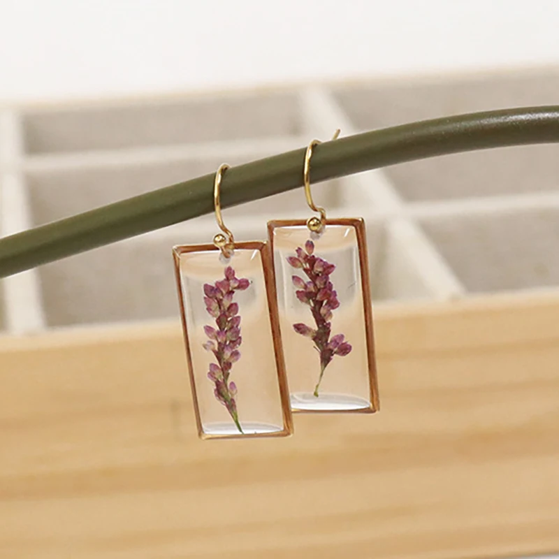 Top Trends: Unique Geometric Earrings With Flower Inside Natural Dried Flower Earrings Women Epoxy Resin Real Petal Earring Elegant Jewelry Shoppable Styles