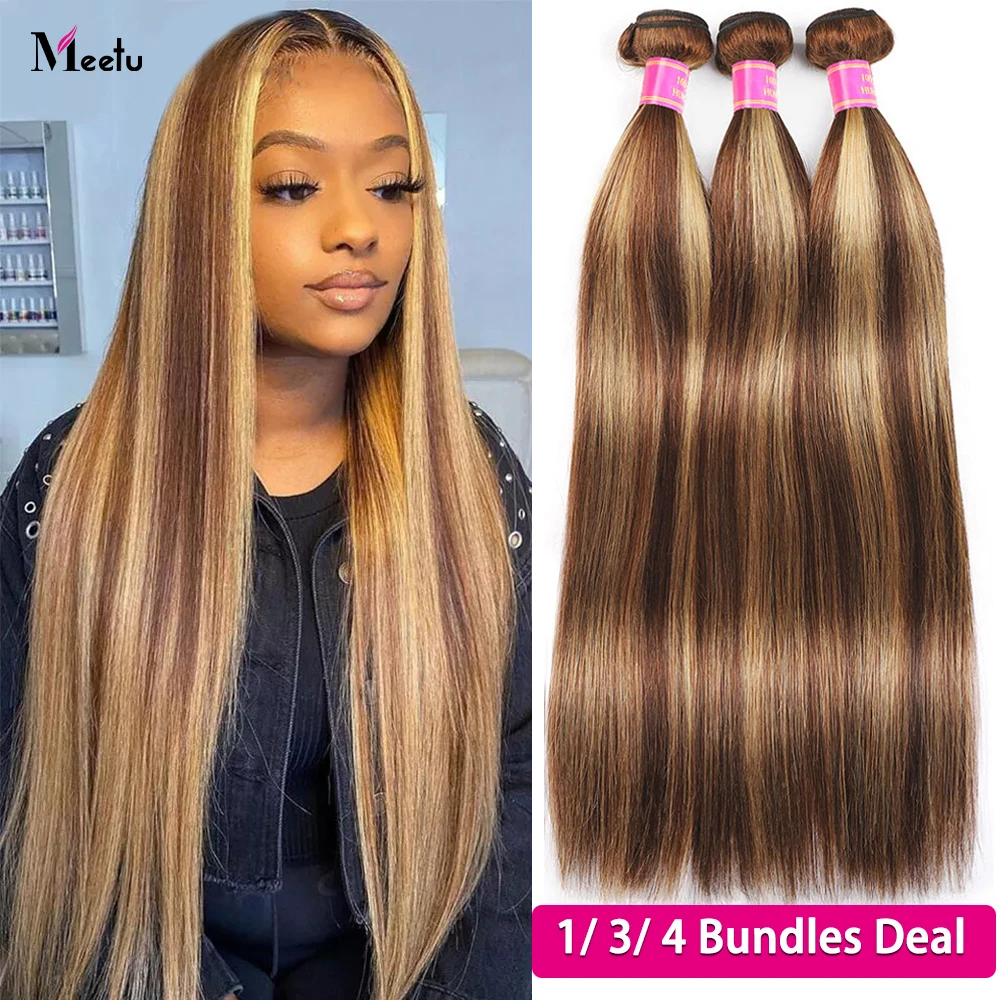 Top Trends: Meetu Highlight 4 27 Brazilian Ombre Hair Bundles Bone Straight Human Hair Bundles Brown Highlight Color Remy Hair Weave Bundles Shoppable Styles