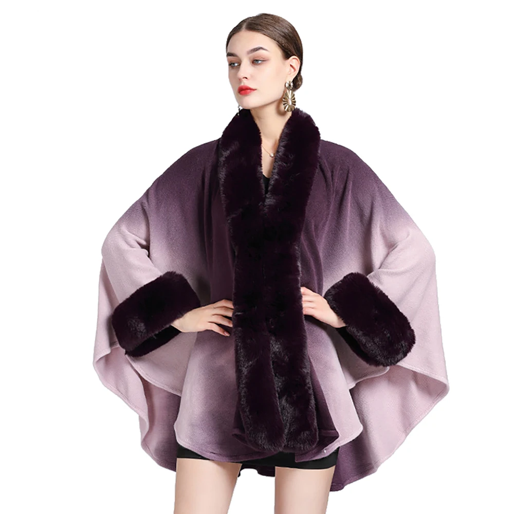 Top Trends: Women Rex Rabbit Faux Fur Shawl Lady Cashmere Feel Coat Winter Elegant Gradient Ramp Wrap Luxury Warm Overcoat Cloak New In Gift Shoppable Styles