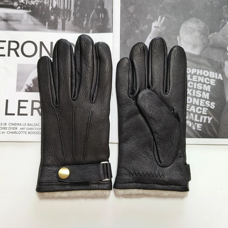 Top Trends: New Men's Deer Skin Arched Driving Gloves With Warm And Breathable Wool Knitted Lining And Coral Velvet Leather Gloves Shoppable Styles