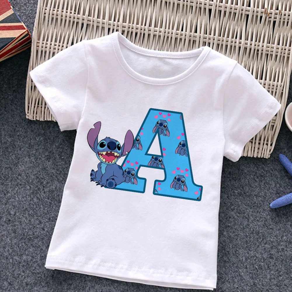 Top Trends: New Stitch Letter A B C D Children T-Shirt Name Combination Tee Shirts Cartoons Kawaii Kid Casual Clothes Girl Boy Harajuku Tops Shoppable Styles