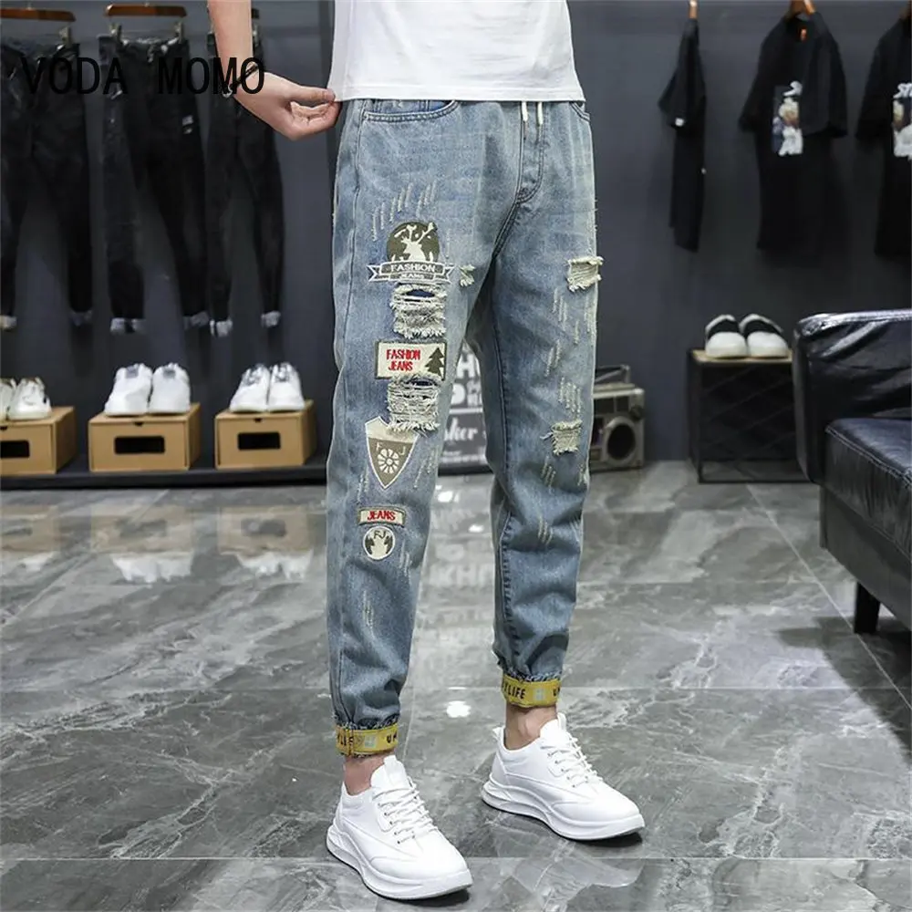 Top Trends: Ripped Men Jeans Jean Homme Pantalon Streetwear Moda Hombre Denim Trousers Biker High Quality Male Patchwork Harem Fashion Shoppable Styles