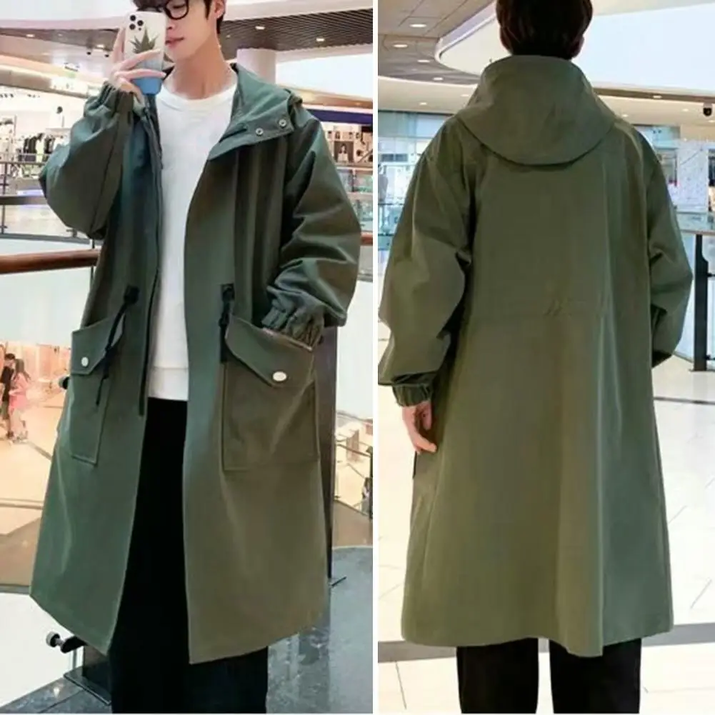 Top Trends: Long Trench Coat Jacket Men Autumn Spring Black Hip Hop Japanese Coats Streetwear Male Hooded Army Green Khaki Casual Jackets Shoppable Styles