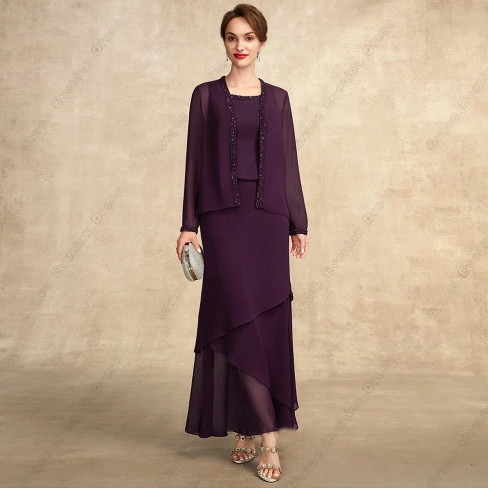 Top Trends: Charming Purple Mother Of Bride Dresses For Women Scoop Full Sleeve Chiffon Wedding Party Gown 2023 Summer Vestido De Noche Shoppable Styles