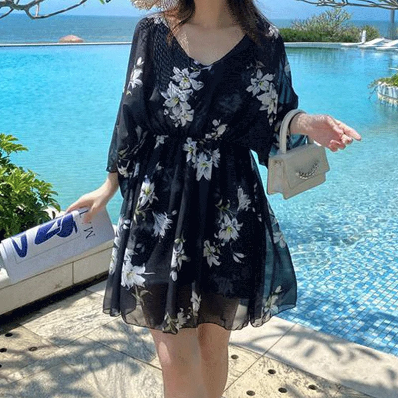 Top Trends: 2023 New Loose Oversized Women&#039;s Swimwear Three Piece Set Slimming Conservative Long Sleeve With Chest Pad Without Steel Support Shoppable Styles