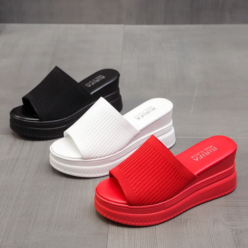 Top Trends: Red White Slippers Wedge Heels Women Sandals Platform Wedges Shoes Ladies Summer Sandals Beach Sandals High Platform Slippers Shoppable Styles