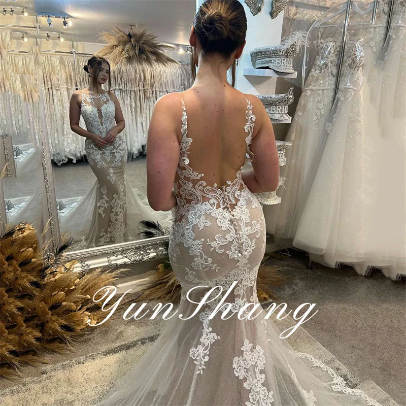 Top Trends: Yunshang Luxury Mermaid Wedding Dresses Women Lace Spaghetti Straps Open Back O-Neck Bridal Gowns Sweep Train Vestidos De Novia Shoppable Styles - Image 2