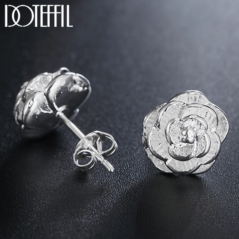 Top Trends: DOTEFFIL 925 Silver Rose Flowers Stud Earrings For Woman Fashion Wedding Engagement Jewelry Shoppable Styles