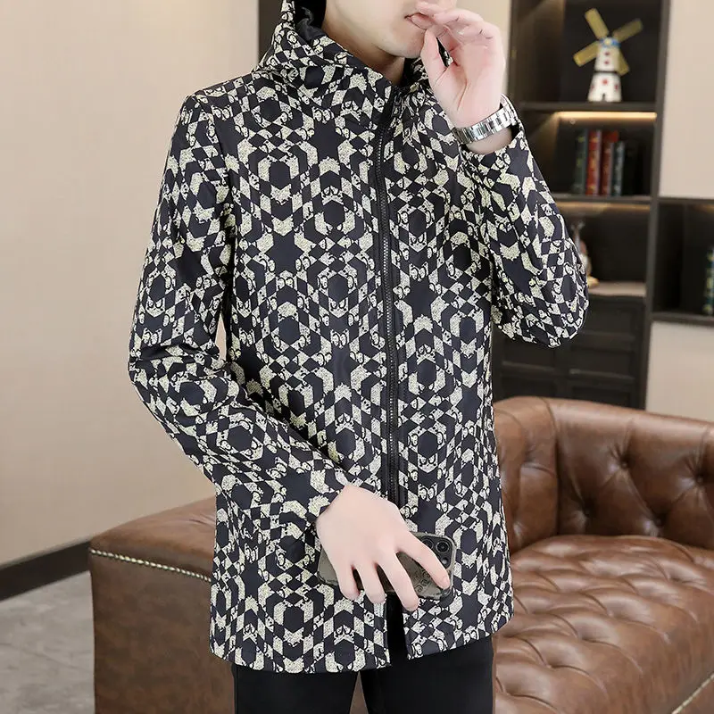 Top Trends: 2023 Autumn And Winter Men's Fashion Mid Length Korean Commuter Print Slim Fit Casual Coat Comfortable Versatile Top Coat Shoppable Styles