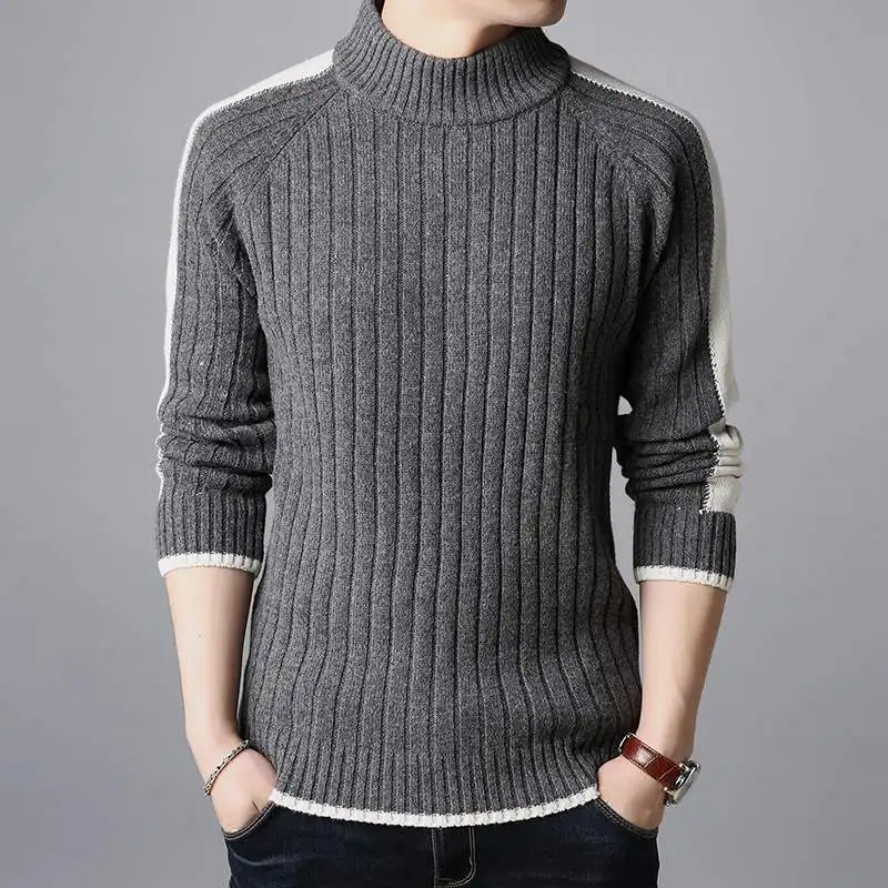 Top Trends: Fashion Half High Collar Knitted Spliced Loose Casual Sweater Men Clothing 2023 Autumn New Korean Pullovers All-match Warm Tops Shoppable Styles