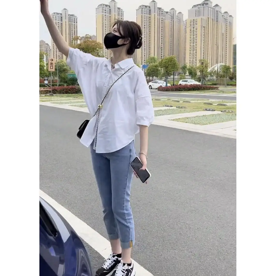 Top Trends: Cotton Mid-sleeve Thin Woman Blous Shir 2024 Summer New Loose Fashion Irregular Shirt Casual Vacation Top Korean Women's Clothes Shoppable Styles - Image 4