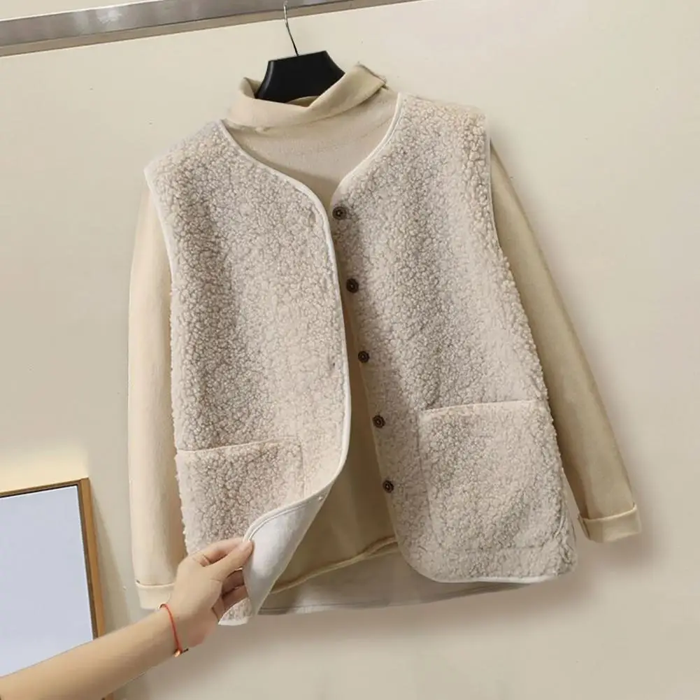 Top Trends: Vests New Spring Autumn Women Button Waistcoat Lamb Hair Winter Thermal Warm Thick Fleece Vests Sleeveless Jacket Ladies Coats Shoppable Styles