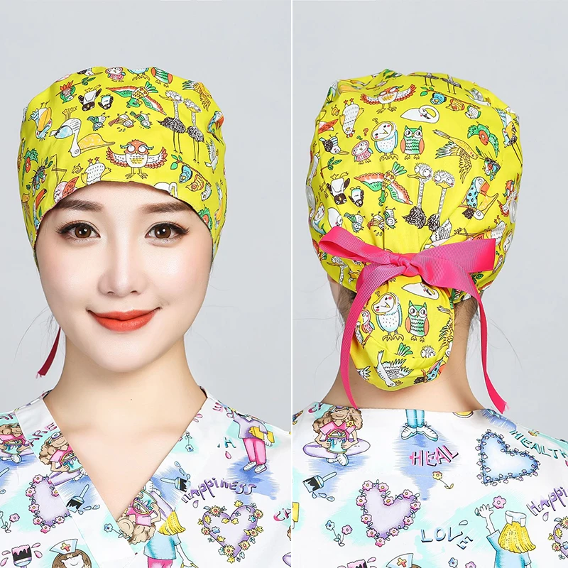 Top Trends: Cartoon Printed Nurse Cap Elastic Pet Hospital Surgeon Dentist Beauty Scrub Turban Hats Cotton Female Medical Surgical Adults Ca Shoppable Styles