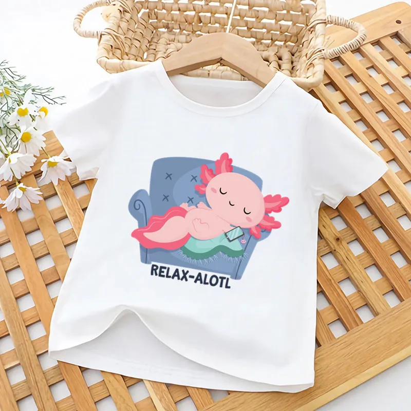 Top Trends: Cute Relax Axolotl Print Funny Kids T Shirt Girls Summer Tops Baby Boys Clothes Cartoon Kawaii Children Short Sleeve T-shirt Shoppable Styles - Image 4