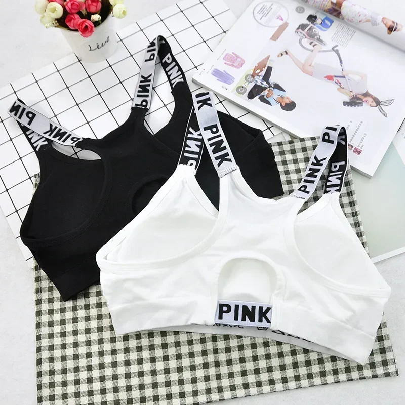 Top Trends: 1Pcs New Women Girls Sport Fitness Top Letters Yoga Bra For Cup A-D Black White Running Yoga Gym Crop Top Push Up Sports Bras Shoppable Styles