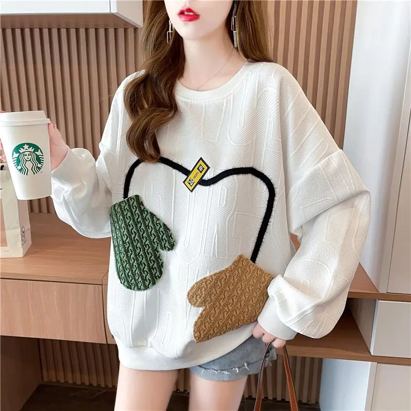 Top Trends: Fashion O-Neck Spliced Loose All-match Sweatshirts Female Clothing 2023 Autumn Winter Oversized Korean Tops Casual Sweatshirts Shoppable Styles