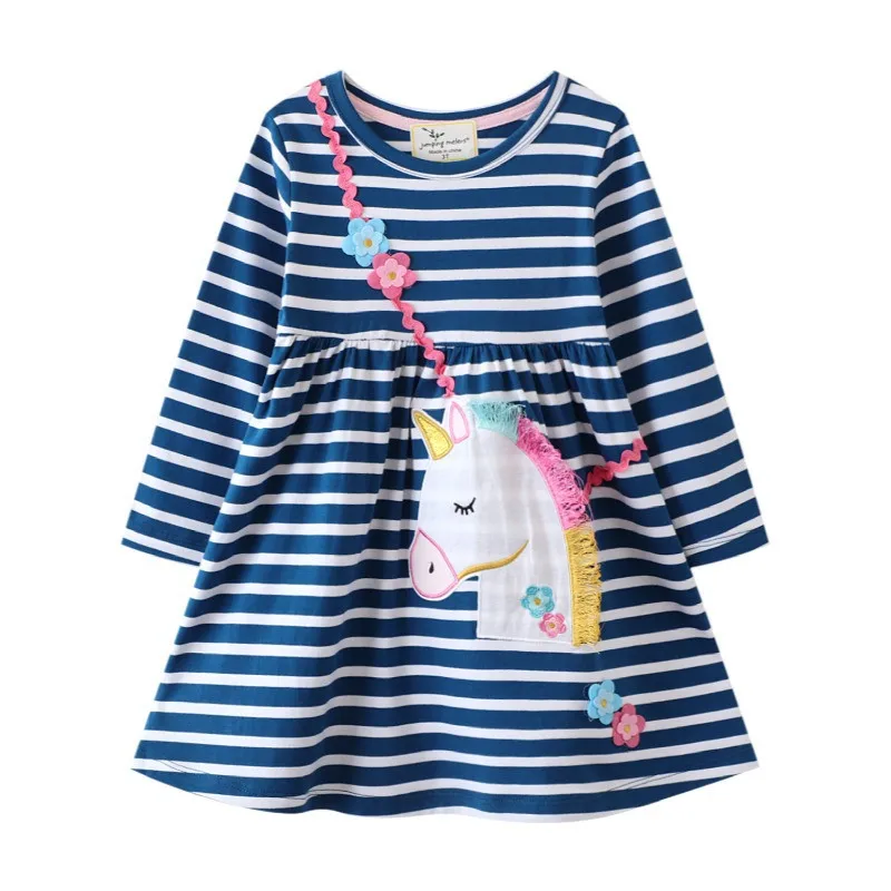 Top Trends: Jumping Meters Long Sleeve Princess Girls Dresses Unicorn Applique Stripe Baby Clothes Autumn Spring Kids Frocks Costume Dress Shoppable Styles