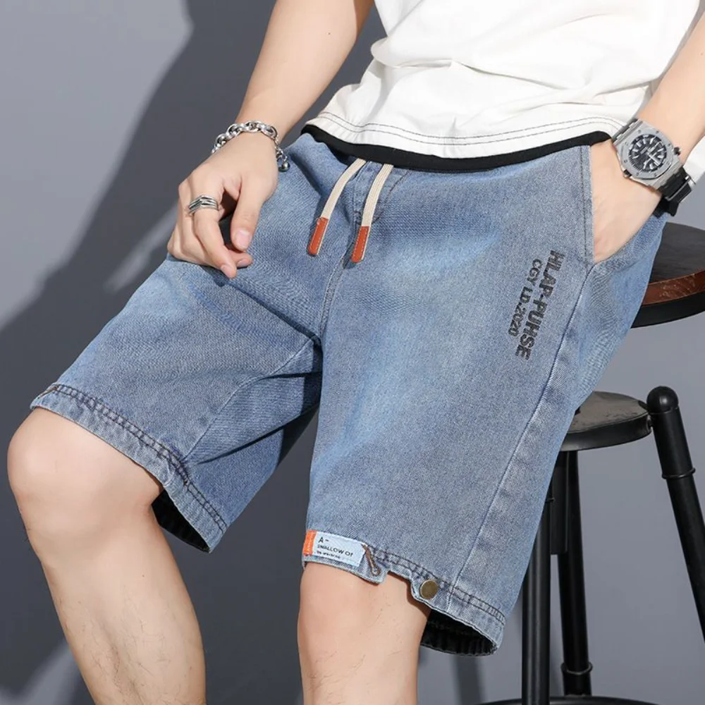 Top Trends: New Summer Men Denim Shorts Drawstring Loose Y2k Fashion Pocket Streetwear Hip Hop Male Jeans Short Sweatpants S-5XL Shoppable Styles