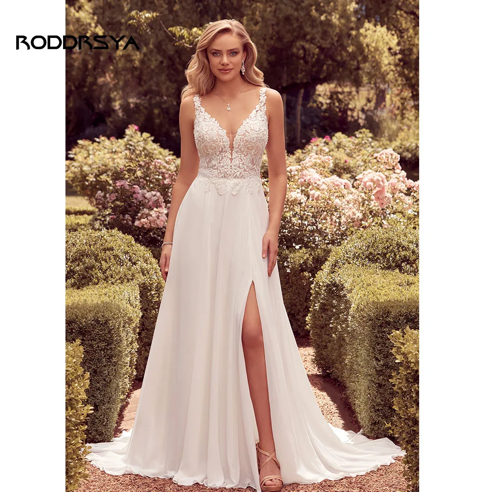 Top Trends: RODDRSYA Simple Boho Wedding Dress For Women 2023 V-neck Appliques Backless Bridal Gowns With Button Chiffon Vestidos De Novia Shoppable Styles