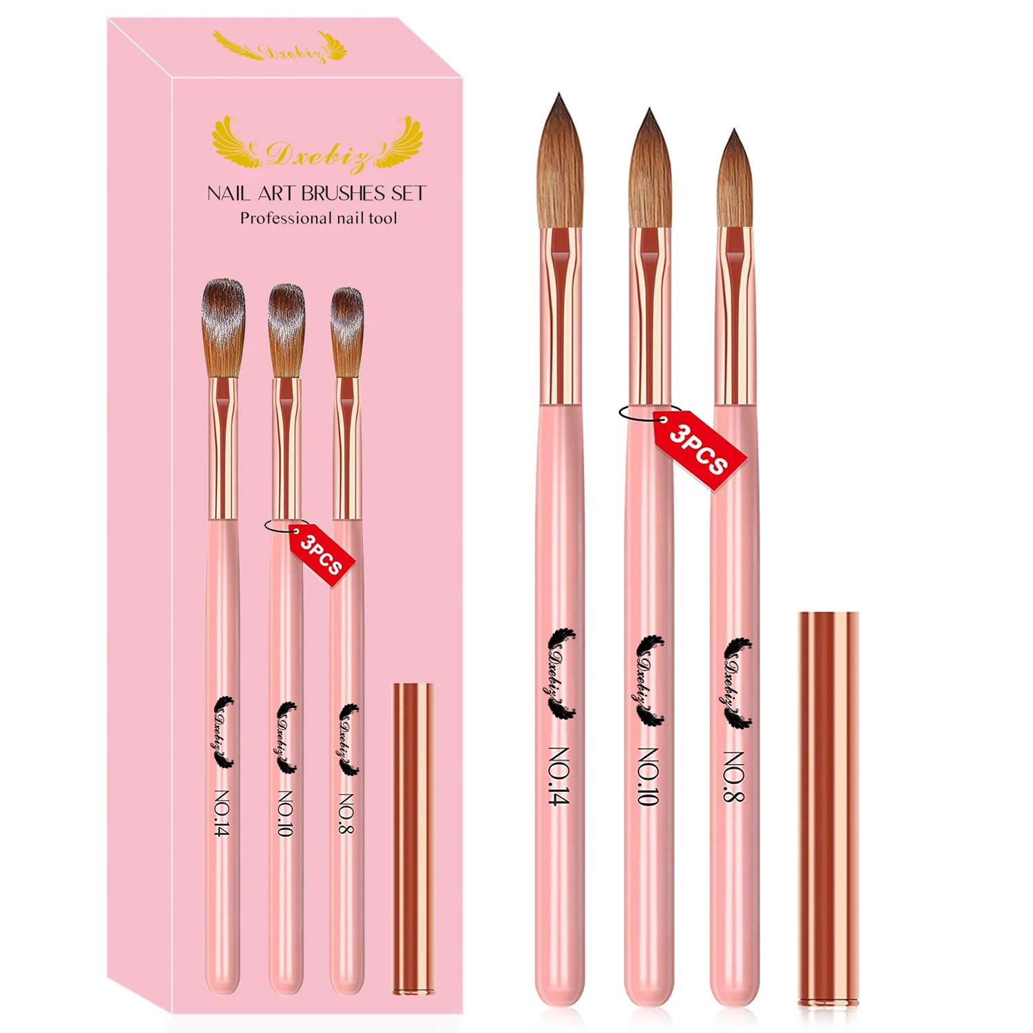 Top Trends: 3pcs Kolinsky Acrylic Nail Brush Set Size 8 / 10 / 14 For Acrylic Powder Application Brushes Art Extension & Carving Salon Home Shoppable Styles