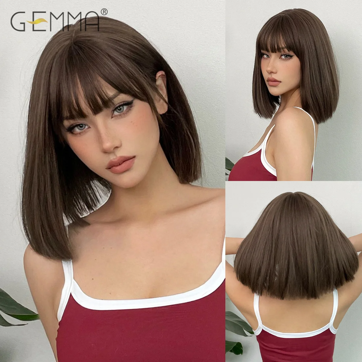 Top Trends: GEMMA Dark Brown Bob Synthetic Natural Hair Wig With Fluffy Bangs For Women Short Straight Wigs Heat Resistant Daily Cosplay Wig Shoppable Styles