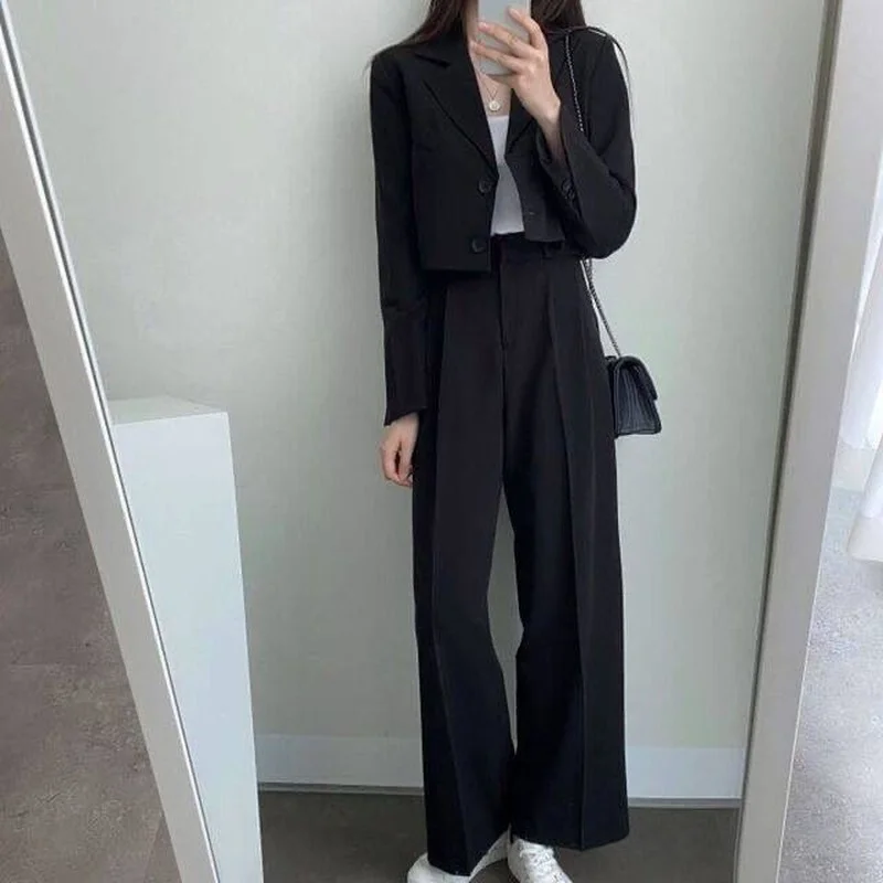 Top Trends: DAYIFUN Elegant Two Piece Suits Blazer Female Short Tops Jacket Wide Leg High Waist Pants Office Ladies Sets Casual Coats Shoppable Styles - Image 6