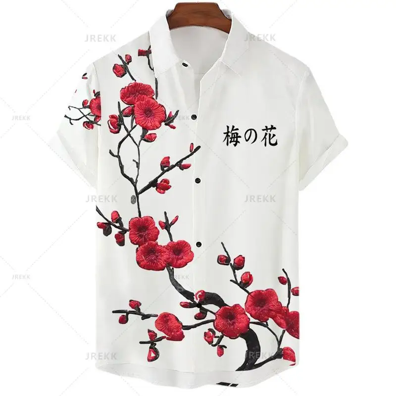 Top Trends: Hawaiian Men's Shirt Sakura Plum Blossom Summer Floral Casual 3D Printed Harajuku Short Sleeve Streetwear Beach Plus Size Sexy Shoppable Styles