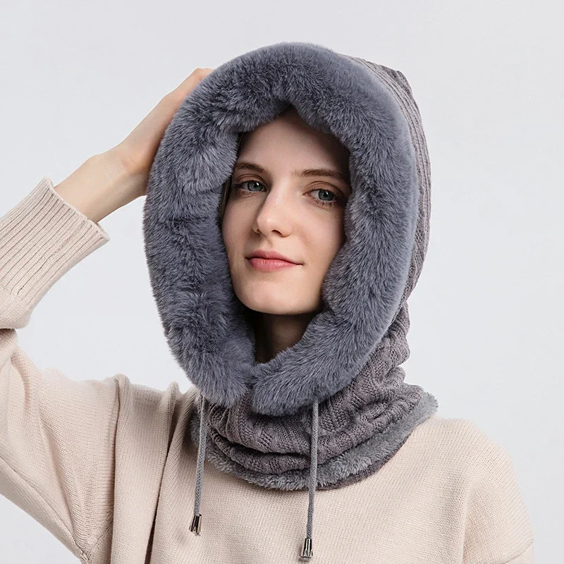 Top Trends: Winter Fur Cap Mask Set Hooded For Women Knitted Thick Plush Fluffy Beanies Cashmere Neck Warm Russia Outdoor Ski Windproof Hat Shoppable Styles - Image 6