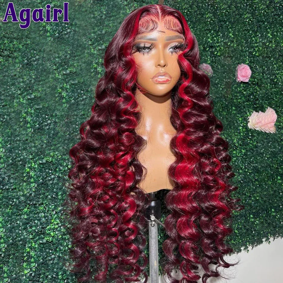 Top Trends: Highlight Dark 99J With Red 4X6 Glueless Loose Deep Wave Lace Closure Wig Multi Color 13x4 13x6 Lace Front Curly Human Hair Wigs Shoppable Styles