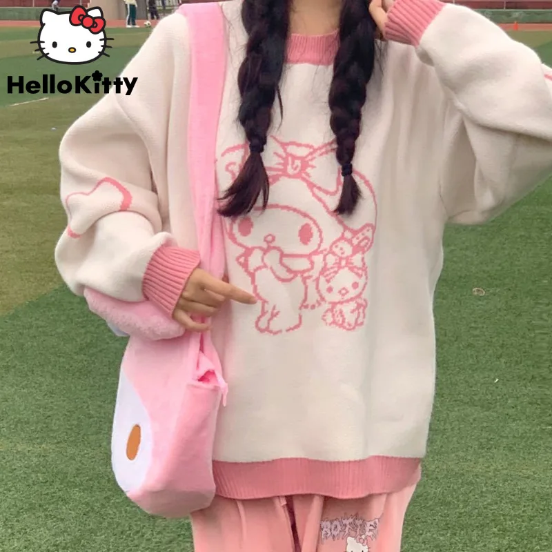 Top Trends: Sanrio My Melody Women's Sweater Mardi Print Knit Women Sweater Pullover Round Neck Women's Clothing Loose College Cute Sweet Shoppable Styles