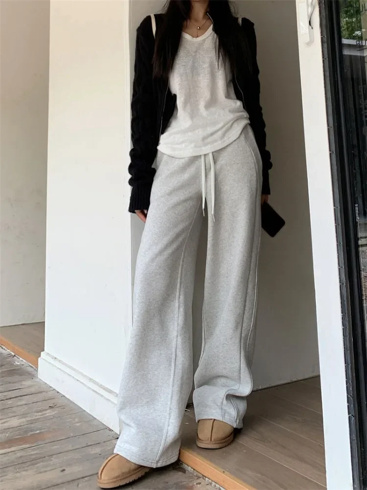 Top Trends: HOUZHOU Gray Sweatshirts Women Korean Reviews Many Clothes Oversize Harajuku Cotton Black Jogging Sports Pants Baggy Trousers Shoppable Styles